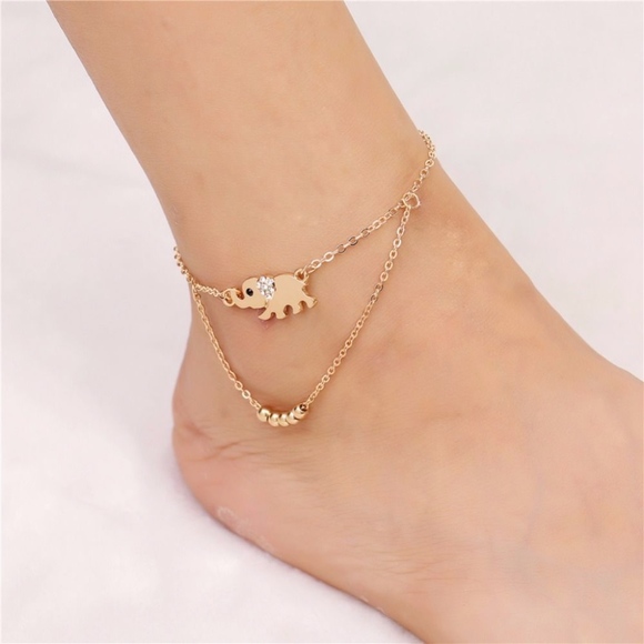 Jewelry - Rose Gold Elephant with Layered Beads Anklet